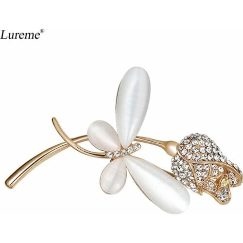 Lureme Womens Elegant Gold Tone Dragonfly Rose Brooch Pin Jewelry Gift (br000087)