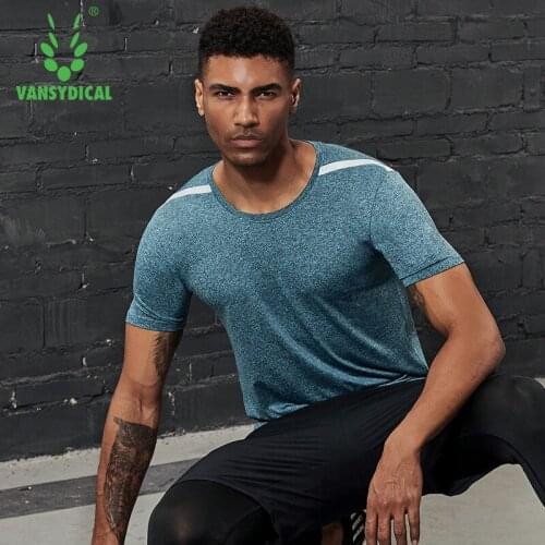 Vansydical Sports Workout Tops Men Quick Dry Gym Long/Short Sleeve Sportswear Stretchy Fitness Training Jogging Running T-Shirts