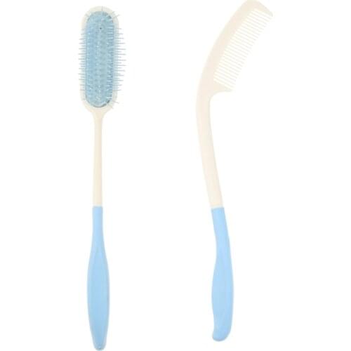Pack of 2, Durable Plastic Long Reach Handheld Hair Comb Brush Set for Women Men Senior Elderly Arthritis Disabled