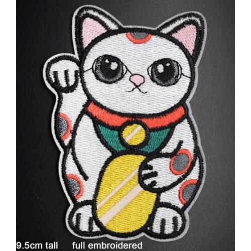 Lucky Lovely Cat Iron on Full Embroidered Cloth Patch For Girls Boys Clothes Stickers Apparel Garment Accessories