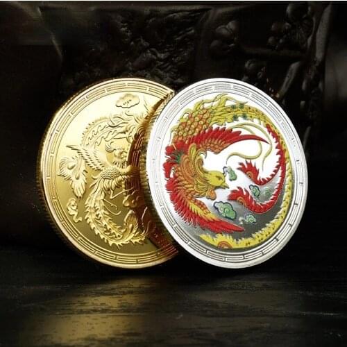 Chinese Style Phoenix Nirvana Commemorative Coin Gold And Silver Coin Embossed Metal Craft Badge Gift A NEW Life Rebirth Medal