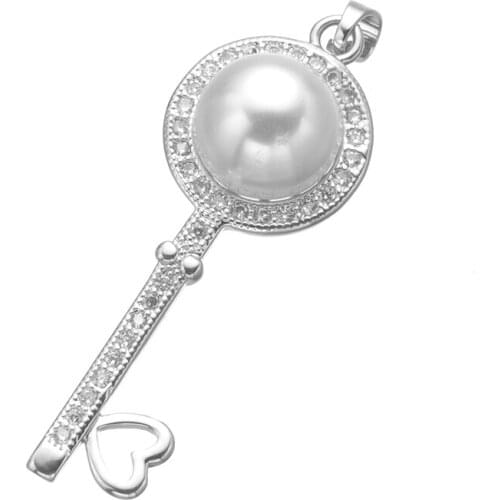 Supplies For Jewelry Bijoux Zircon Pearl Key Charms For Jewelry Making Wholesale Copper Micro Pave Charms Pendants Diy Berloques