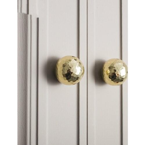 Nordic Simple Luxury Brass Hammer Handle Drawer Cabinet Wardrobe Door Pure Copper Gold Ball Knobs