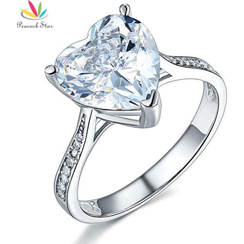 Peacock Star Solid 925 Sterling Silver Wedding Engagement Ring 3.5 Carat Heart Jewelry CFR8215
