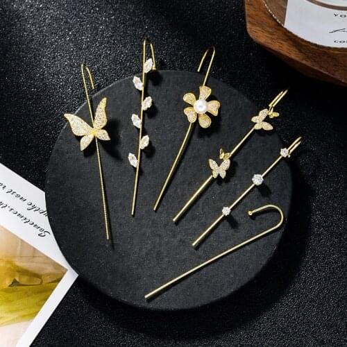 Fashion New Ear Needle Wrap Crawler Hook Heart Earrings for Women Surround Auricle Stud Copper Inlaid Zircon Piercing Earrings1P