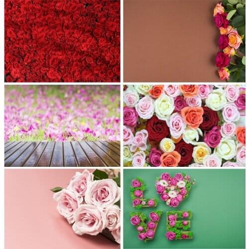 SHENGYONGBAO Art Fabric Photography Backdrops Props Wood Board Planks Rose Flower theme Photo Studio Background 21413MHF-03