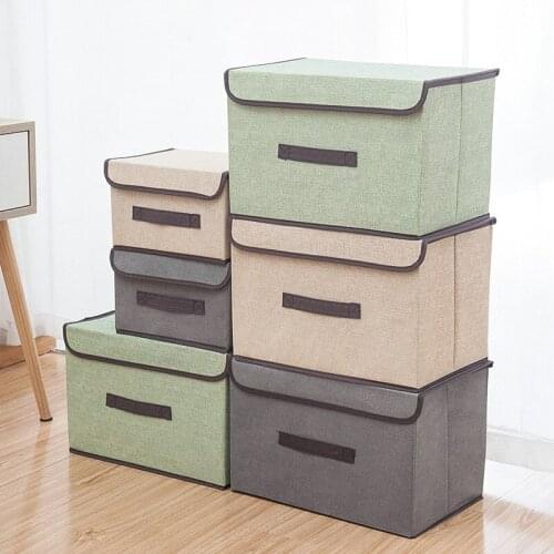 Folding Storage Box Cotton Linen Storage Box With Lip Clothes Toy Snacks Sundries Organizer Cosmetics Household Fabric Boxes