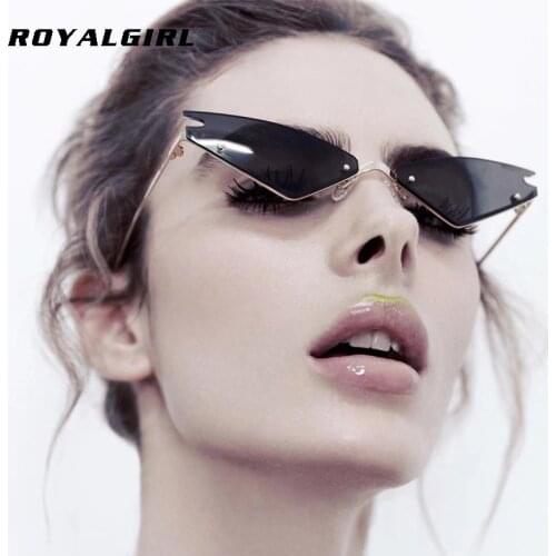ROYAL GIRL Vintage Cat Eye Sunglasses Women Brand Designer Half Frame Sun Glasses Men Rimless Mirror Eyeglasses UV400 ss226