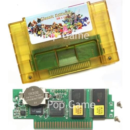 Battery Save Super 68 in 1 Collection Video Game Cartridge for 16 bit 46 pin NTSC Console with Top Gear 1 2 Harvest Moon Turtles