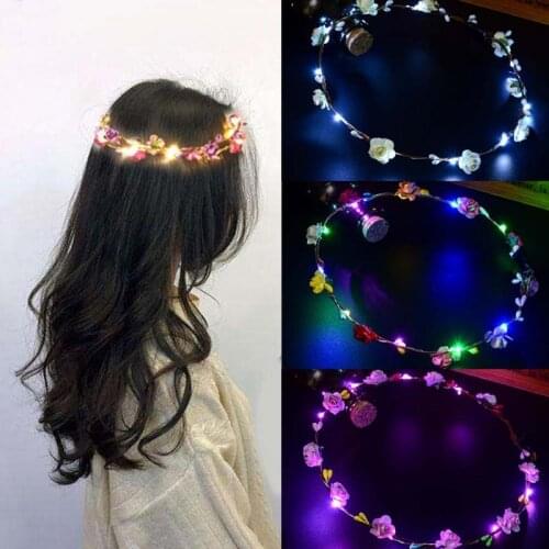 Glowing Garland Wedding Party Crown Flower Headband LED Light Christmas Neon Wreath Decoration Luminous Hair Garlands Hairband