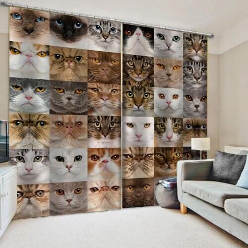 High quality New animal cat curtains custom 3d curtain fabric modern living room curtains
