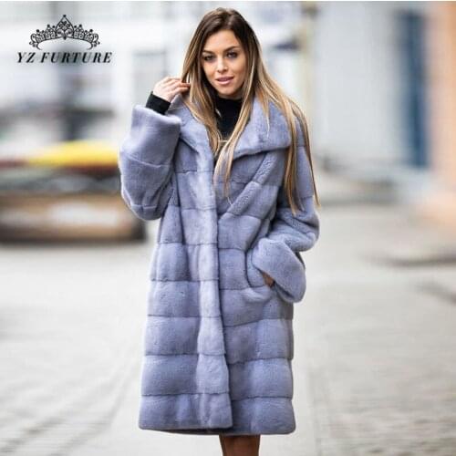 2021 Real Mink Fur Coat For Women Natural Mink Fur Winter Warm Grey Long Jacket Luxury Genuine Fur Female Extra Large Outwear