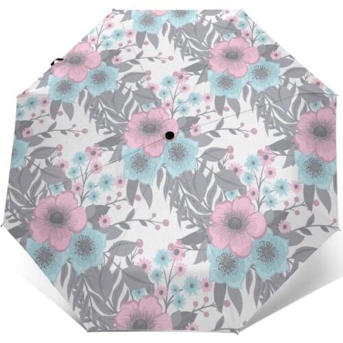 Sunny Umbrella Floral With Berries Automatic folding portable men women umbrella Sunscreen rain Windproof beach parasol