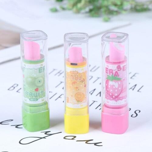 1PC Lovely Child Lipstick Shaped Eraser Student Stationery Gift Pencil Erasers Random Color For Children