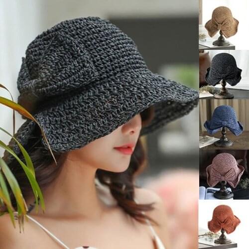 2020 Brim and Bow Summer Hat Summer Hat Foldable Wide Brim Floppy Straw Sun Hat Summer Beach Hat for Women Girl N66