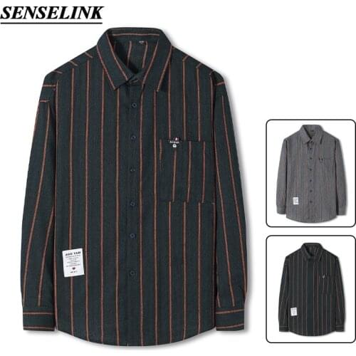 2021 Men Striped Shirt Long Sleeve Spring New Korean Slim Fashion Shirt Single Pocket Casual Shirt Comfortable Fabric Men Shirt
