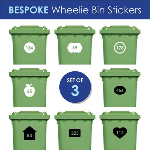 3 x Wheelie Bin Number Stickers Custom Dustbin House Graphic Adhesive Decal number stickers high quality