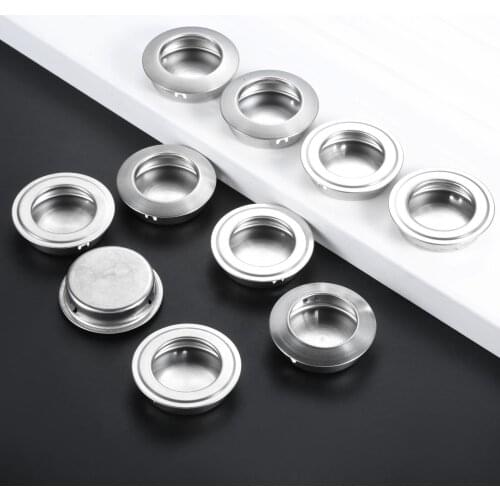 5Pcs Round Recessed Door Handles Stainless Steel Furniture Recessed Flush Pulls Finger Insert Sliding Drawer Handles Pulls