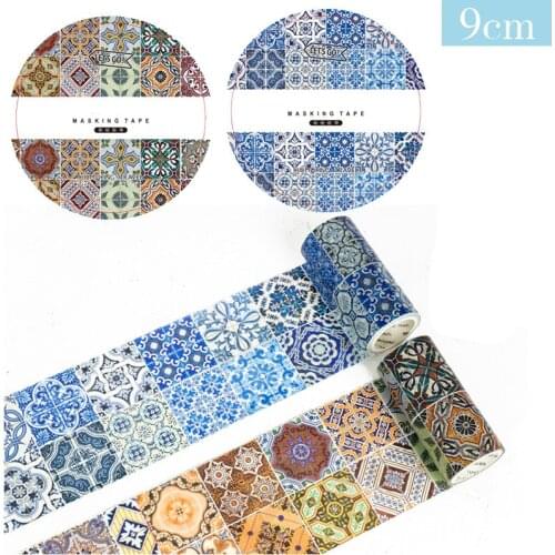 9cm Retro Washi Tape Brick Pattern Masking Sticker holographic Tapes Sticky Paper Exotic Wind Scrapbook DIY Tool School Supply