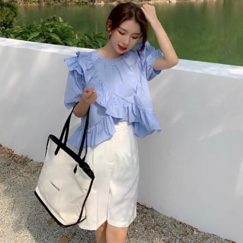 Blouse Women Shirt Ruffled Womens 2021 Summer Puff Sleeve Short Top Blusas Mujer De Moda