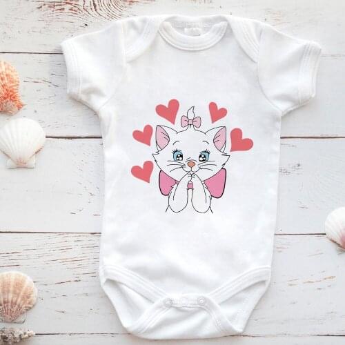 Baby Girls Boys Cartoon Marie Cat Newborn Bodysuits Casual The Aristocats Print Kawaii Harajuku Vintage Toddler Jumpsuit