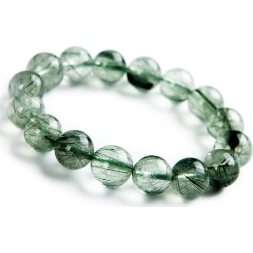 13mm Brazil Genuine Natural Green Rutilated Quartz Crystal Stretch Bracelet Women Men Powerful Round Bead Bracelet