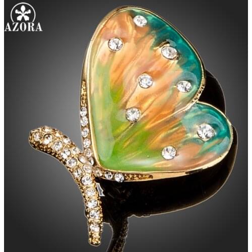 AZORA Oil Painting Pattern Butterfly With Gold Color Stellux Austrian Crystals Pin Brooch TP0020