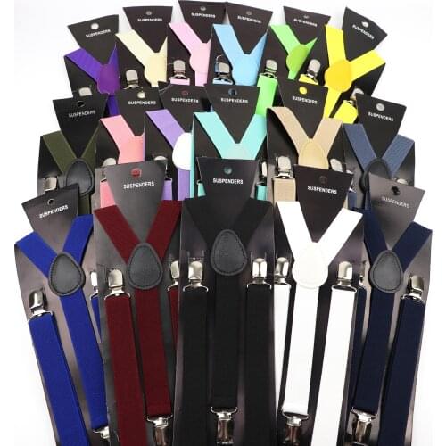 Hot Deals Solid Color Elastic Leather Suspenders Men Women Classic Adjustable Straps For Shirt Pants Skirts Wedding Accessories