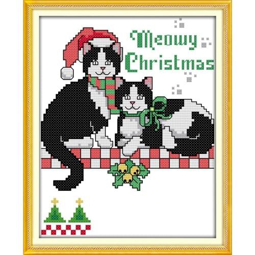 Everlasting Love Christmas Cat Ecological Cotton Chinese Cross Stitch Kits Counted Stamped 14 CT 11 CT New Year Sales Promotion