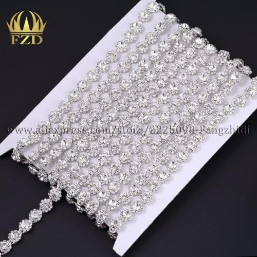 FZD Wholesale 30 Yards 11mm Strass Cup Chain Sliver Rhinestone Applique Designs for Bridal Wristband Belts for DIY Decoration