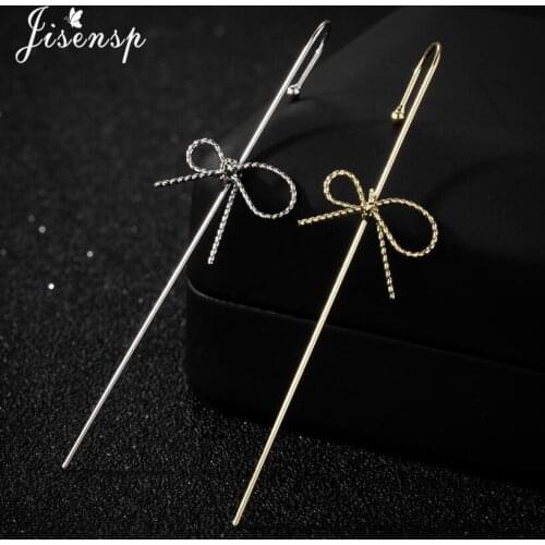 Jisensp Korean Bowknot Luxury Hook Earrings Women Shinny Rhinestone Statement Bow Knot Piercing Earrings Christmas Jewelry Gift