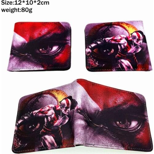 ARPG Game God of War Kratos Pu Short Wallet Bifold Photo Card Holder Zipper Layers Leather Boys Girls Coin Pocket Purse Gift