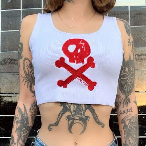 Harajuku Mall Gothic Black White Vest Y2K Graphic Crop Top Women Summer Sleeveless Short Tank Top E-girl Korean Style Streetwear