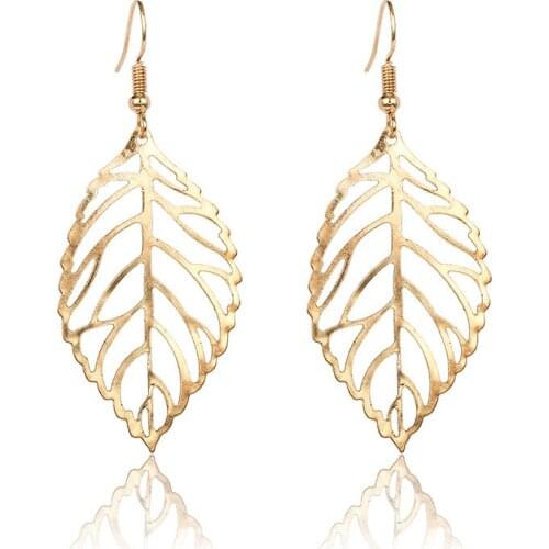 Hot Sale Fashion Women Ear Jewelry Hollow Out Leaves Dangling Long Statement Drop Earrings for Women Bijoux Wholesale