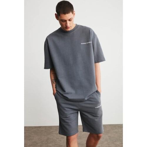 Mens Plain Gray Shorts T-Shirt Tracksuit Set