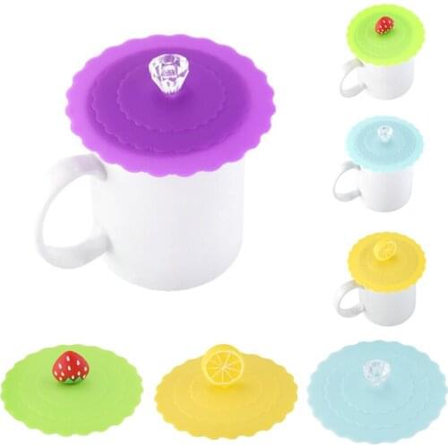 Cute Reusable Cup Lid Fruits Adorn Silicone Anti-dust Bowl Cover Thermal Insulation Cup Seals Glass Mugs Cover Drinkware Parts