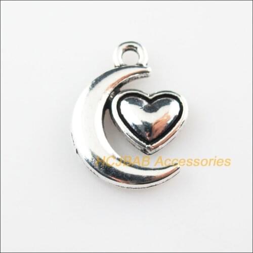 Fashion 20Pcs Tibetan Silver Color Heart Moon Charms Pendants 13.5x17.5mm