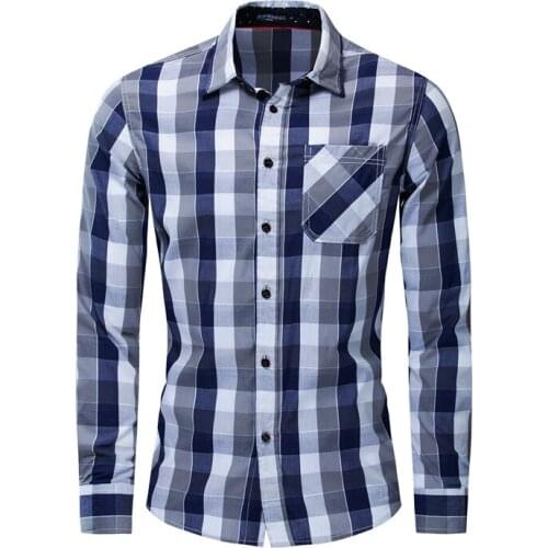 100% Cotton Mens Shirts 2020 Autumn Long Sleeve Patchwork Plaid Formal Business Shirt Dress Shirts Comfortable Clothing EU Size