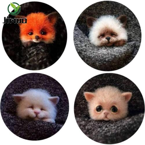 Jiwuo Handmade Wool Felt Animal Cat Fox Toy Doll Wool Felt Needle Poked Material Package Kitting DIY Cute Wool Felting Kit
