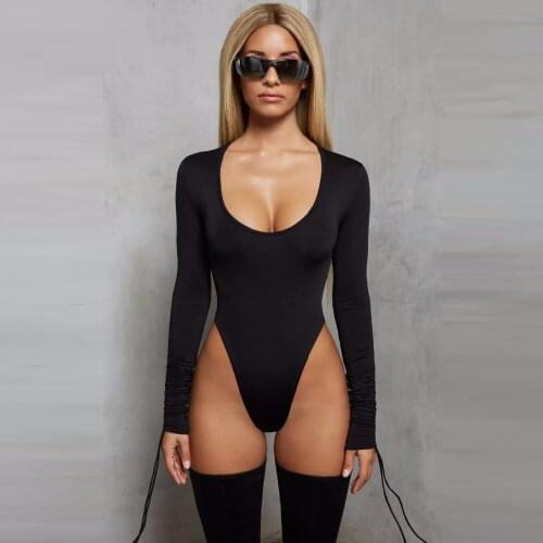 2019 New Long Sleeve Lace Up Sexy Bodycon Bodysuit Women O Neck Bandage Skinny Rompers Womens Jumpsuit Casual Party Overalls