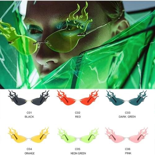 Fashion Fire Wave Flame Sunglasses Women Men Rimless Sun Glasses Eyewear Luxury Trending Wide Side Party Sunglasses 2020