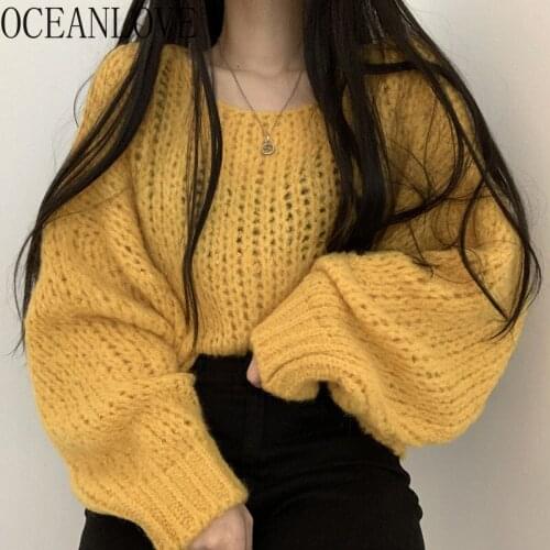 OCEANLOVE Pull Femme Candy Color Loose Lantern Sleeve Autumn Winter Clothes Women Sweaters Solid Korean Chic Jersey Mujer