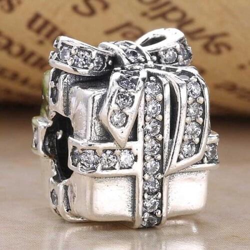 Original Sparkling Surprise Gift Box With Crystal Beads Fit 925 Sterling Silver Bead Charm Bracelet Bangle DIY Jewelry