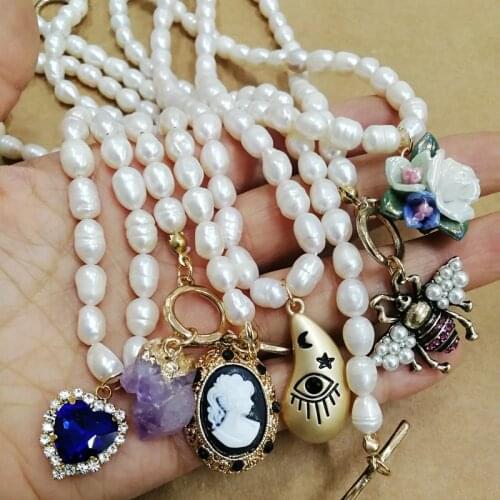 Korean trendy natural fresh pearl stone crystal choker necklace pendant jewelry pary gift