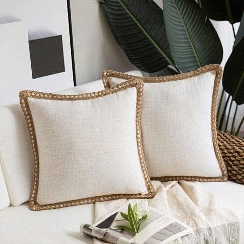 Hemp Rope Edging Middle Hemp Lotus Leaf Thick Linen Fabric Embracing Pillowcase For Decorative Couch Bedroom Car