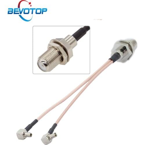 F Female to 2x TS9 Male Right Angle 3G/4G Antenna Extension Cable Y Type TS9 to F Splitter Combiner RG316 Jumper Pigtail 15CM