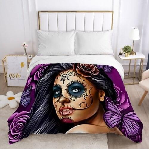 Skull Woman lady Duvet cover Quilt/Blanket/Comfortable Case 140x200 240x220 240x260 Queen King Single Bedding for Home purple