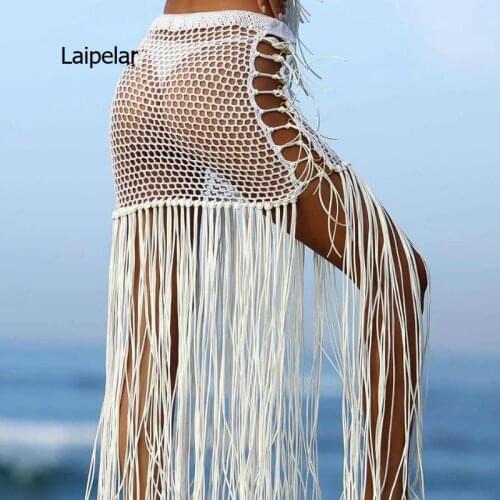 2021 Design New Holiday Sunscreen Hand Hook Knitting Bag Hip Skirt Bohemian Hollow Out Long Tassel Skirt
