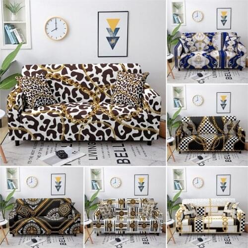 Luxury Sofa Covers for Living Room Baroque Golden Chains Stretch Slipcovers Sectional Couch Cover L Shape Corner Protector