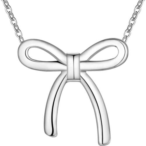 Lucky Charm Silver Color Pendants For Women Jewelry Necklace Lady Accessories Fashion Jewelry Pendant Bowknot AN580/blyakdfa